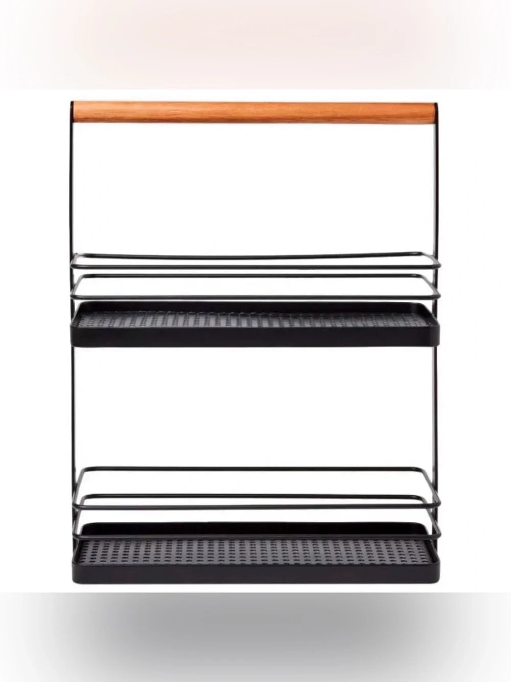 2-Tier Black Spice Rack with Wood Handle